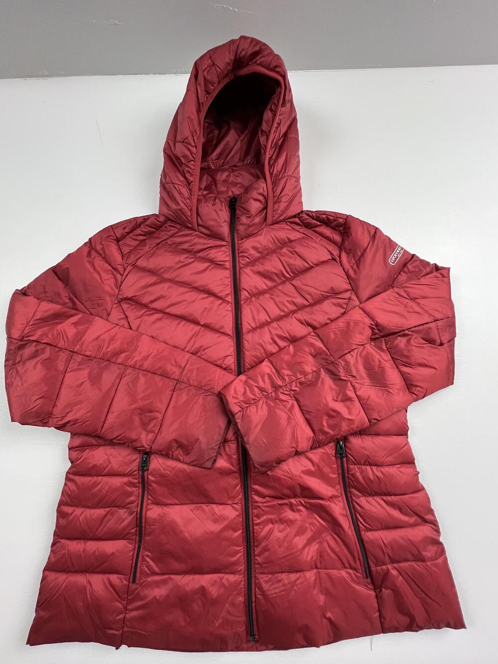Lucky Brand Jacket Womens Large Red Hooded Quilted Puffer Full Zip Outdoor Warm
